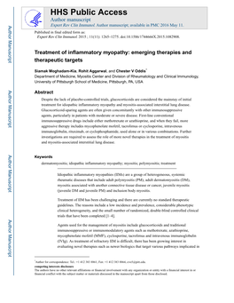 Treatment of Inflammatory Myopathy: Emerging Therapies and Therapeutic Targets