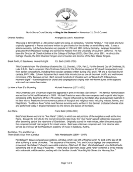 Program Notes for November 21, 2010 Concert