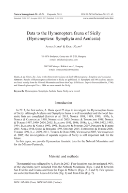 Data to the Hymenoptera Fauna of Sicily (Hymenoptera: Symphyta and Aculeata)