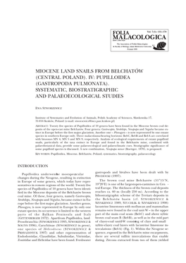 Miocene Land Snails from Be£Chatów (Central Poland)