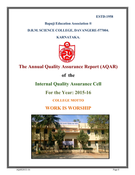 AQAR) of the Internal Quality Assurance Cell for the Year: 2015-16