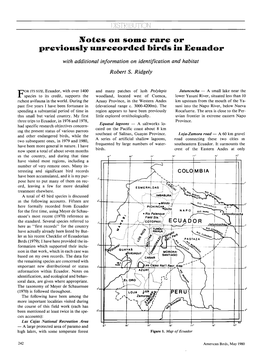 Notes on Some Rare Or Previously Unrecorded Birds in Ecuador