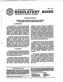 Regulatory Guide 3.16, General Fire Protection Guide for Plutonium Processing and Fuel Fabrication Plants