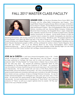 Fall 2017 Master Class Faculty