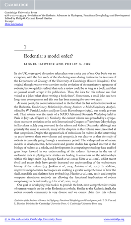 1 Rodentia: a Model Order? Lionel Hautier and Philip G