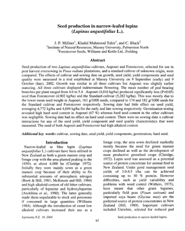 Seed Production in Narrow-Leafed Lupins (Lupinus Angustifolius L.)