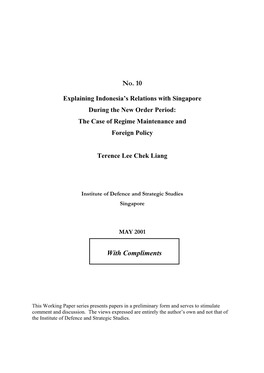 Explaining Indonesia's Relations with Singapore During the New Order Period:The Case of Regime Maintenance and Foreign Policy