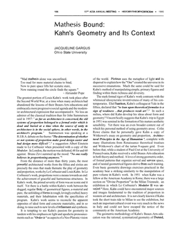 Kahn's Geometry and Its Context