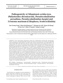 Pathogenicity of Miamiensis Avidus (Syn. Philasterides Dicentrarchi