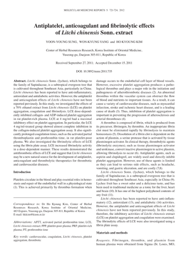 Antiplatelet, Anticoagulant and Fibrinolytic Effects of Litchi Chinensis Sonn