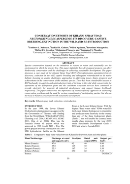 Conservation Efforts of Kihansi Spray Toad Nectophrynoides Asperginis: Its Discovery, Captive Breeding, Extinction in the Wild and Re-Introduction