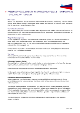 Passenger Vessel Liability Insurance Policy 2021.1 - Effective 20Th February