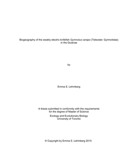Biogeography of the Weakly Electric Knifefish Gymnotus Carapo (Teleostei: Gymnotidae) in the Guianas