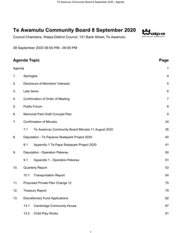 Te Awamutu Community Board Agenda 8 September 2020