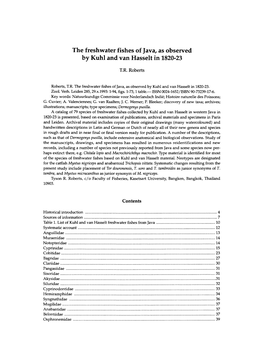 The Freshwater Fishes of Java, As Observed by Kuhl and Van Hasselt in 1820-23