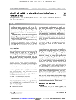 Identification of FES As a Novel Radiosensitizing Target in Human Cancers