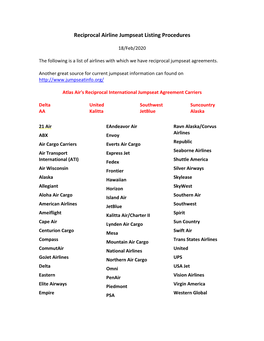 Reciprocal Airline Jumpseat Listing Procedures