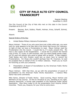City of Palo Alto City Council Transcript