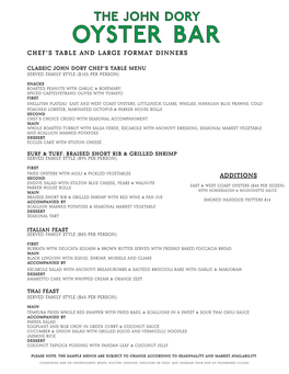 Chef's Table and Large Format Dinners Additions