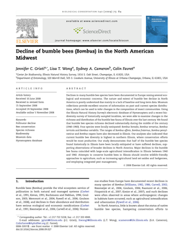 Decline of Bumble Bees (Bombus) in the North American Midwest