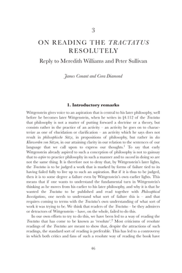 3 on READING the TRACTATUS RESOLUTELY Reply to Meredith Williams and Peter Sullivan