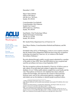 December 2, 2020 Mayor Jenny Durkan Office of the Mayor 600 4Th Ave, 7Th Floor, Seattle, WA 98104 Councilmember Lisa Herbold Co