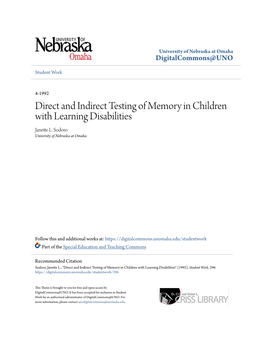 Direct and Indirect Testing of Memory in Children with Learning Disabilities Janette L