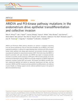 ARID1A and PI3-Kinase Pathway Mutations in the Endometrium Drive Epithelial Transdifferentiation and Collective Invasion