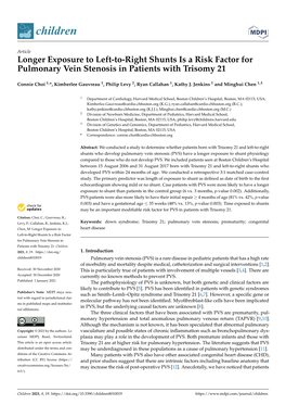 Longer Exposure to Left-To-Right Shunts Is a Risk Factor for Pulmonary Vein Stenosis in Patients with Trisomy 21