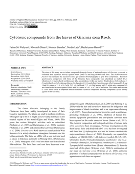 Cytotoxic Compounds from the Leaves of Garcinia Cowa Roxb