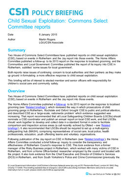 Child Sexual Exploitation: Commons Select Committee Reports