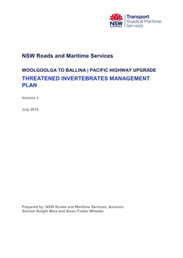 Woolgoolga to Ballina Pacific Highwa Upgrade Threatened Invertebrates