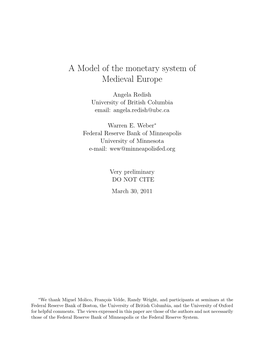 A Model of the Monetary System of Medieval Europe