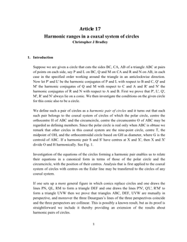 Article 17 Harmonic Ranges in a Coaxal System of Circles Christopher J Bradley