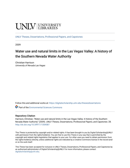 Water Use and Natural Limits in the Las Vegas Valley: a History of the Southern Nevada Water Authority