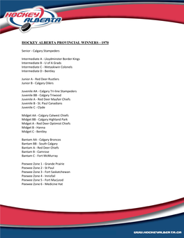 Hockey Alberta Provincial Winners - 1970