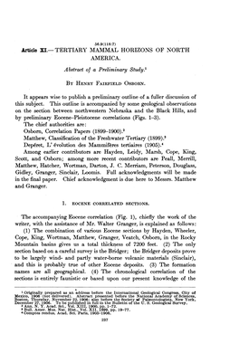 TERTIARY MAMMAL HORIZONS of NORTH AMERICA. Abstract of a Preliminary Stutdy.1