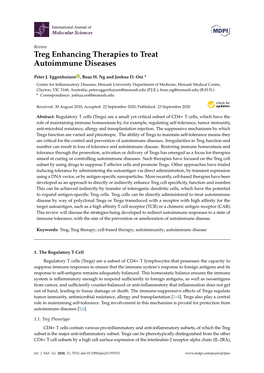 Treg Enhancing Therapies to Treat Autoimmune Diseases