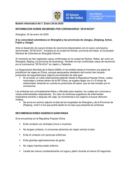 Boletín Informativo No 1. Enero 24 De 2020
