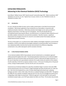 CATALYZED PERSULFATE: Advancing in Situ Chemical Oxidation (ISCO) Technology