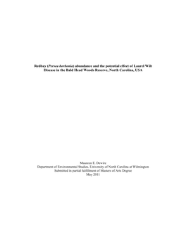 Redbay (Persea Borbonia) Abundance and the Potential Effect of Laurel Wilt Disease in the Bald Head Woods Reserve, North Carolina, USA