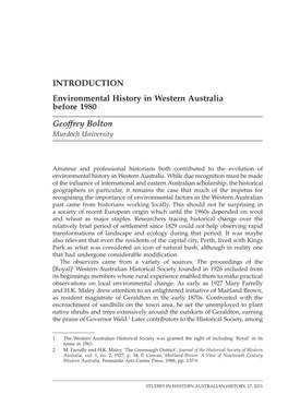 INTRODUCTION Environmental History in Western Australia Before 1980