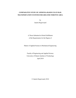 Comparative Study of Ammonia-Based Clean Rail Transportation Systems for Greater Toronto Area