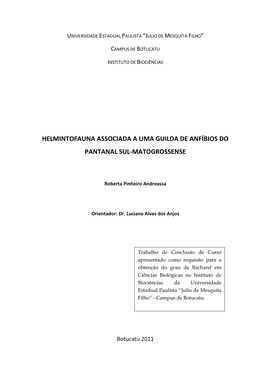 Helmintofauna Associada a Uma Guilda De Anfíbios Do Pantanal Sul-Matogrossense