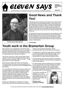 Youth Work in the Bramerton Group Good News and Thank You!