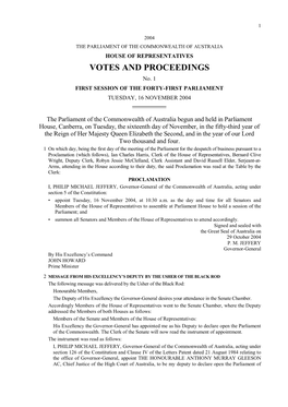 House of Representatives Votes and Proceedings