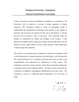Tumkur University, Tumakuru Cultural Coordination Committee