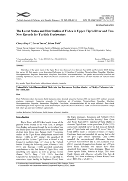 The Latest Status and Distribution of Fishes in Upper Tigris River and Two