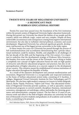 Twenty-Five Years of Megatrend University – a Significant Page in Serbian Educational History