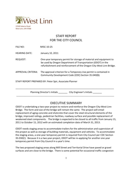 Staff Report for the City Council Executive Summary